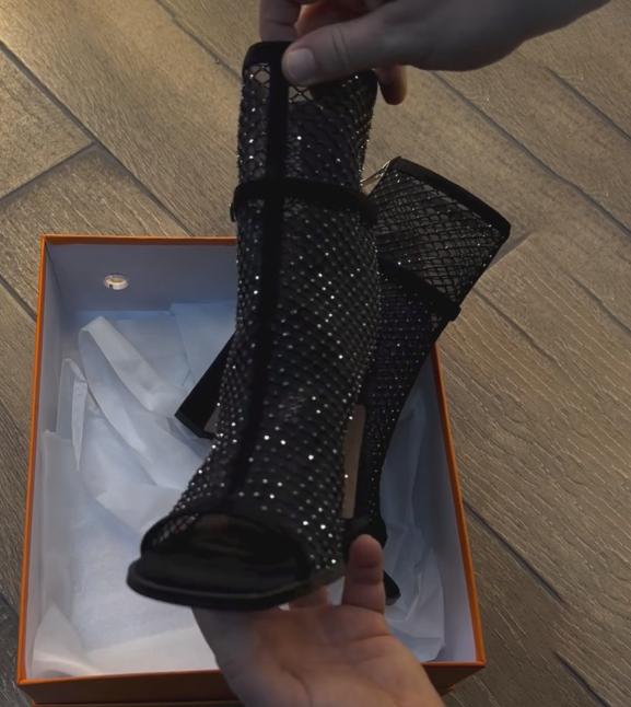 Ladies' Rhinestone Mesh Peep-Toe Ankle Boots