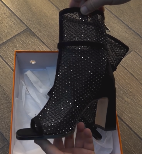 Ladies' Rhinestone Mesh Peep-Toe Ankle Boots