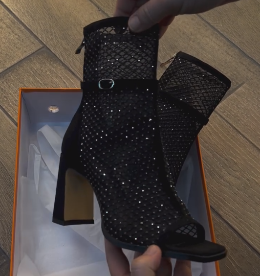 Ladies' Rhinestone Mesh Peep-Toe Ankle Boots