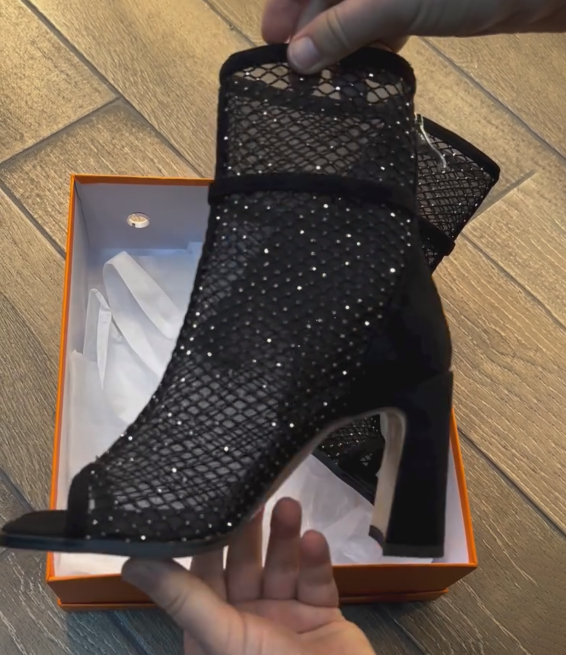 Ladies' Rhinestone Mesh Peep-Toe Ankle Boots