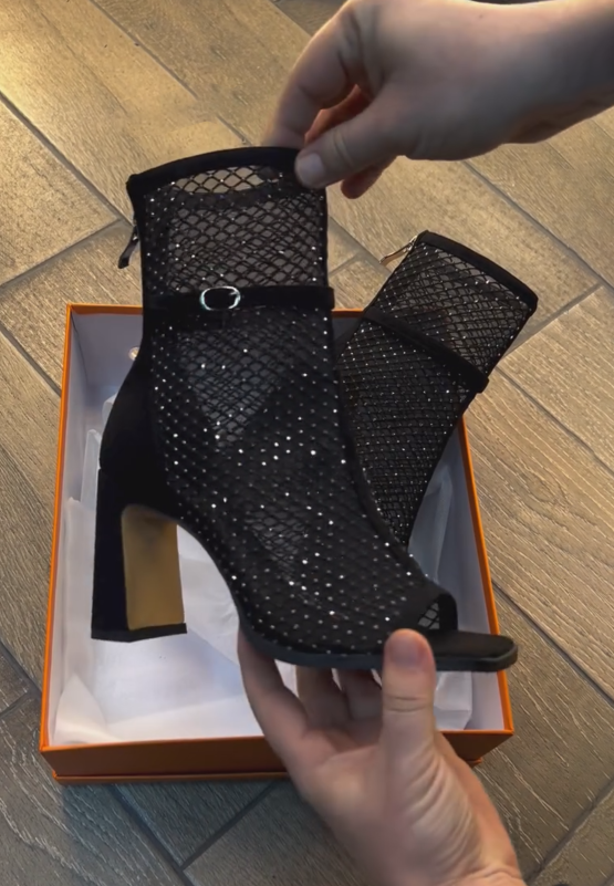 Ladies' Rhinestone Mesh Peep-Toe Ankle Boots