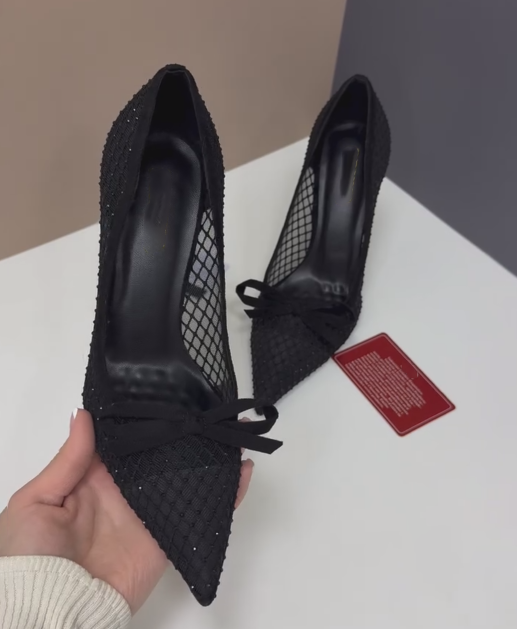 Ladies' Mesh Bow Pointed-Toe Stiletto Pumps