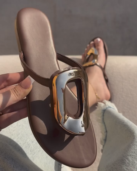 Ladies' Chic Minimalist Leather Slide Sandals