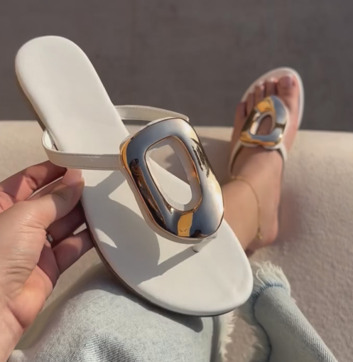 Ladies' Chic Minimalist Leather Slide Sandals