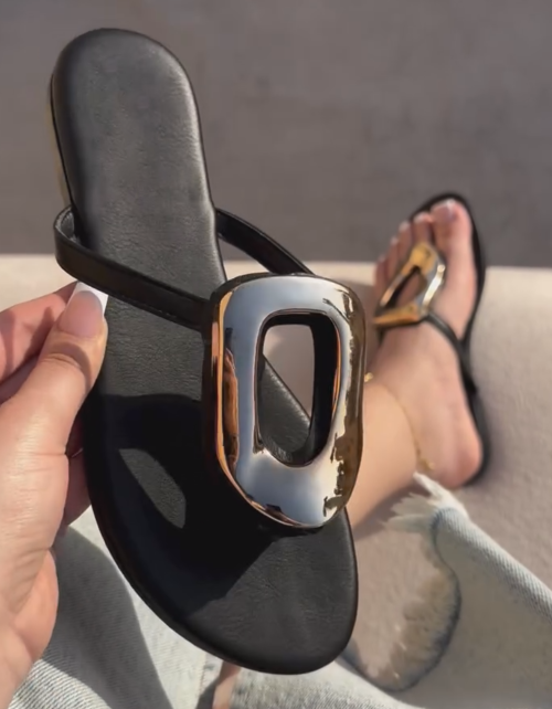 Ladies' Chic Minimalist Leather Slide Sandals