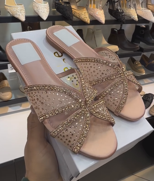 Ladies' Rhinestone Embellished Cross-Strap Mule Sandals
