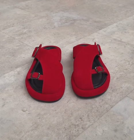 Ladies' Suede Toe-Ring Platform Slide Sandals