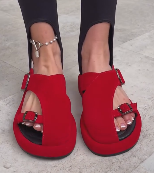 Ladies' Suede Toe-Ring Platform Slide Sandals