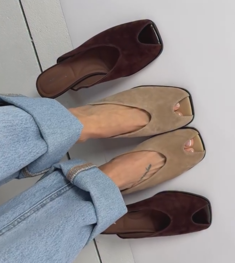 Ladies' Suede Peep-Toe Mule Heels