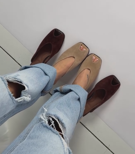 Ladies' Suede Peep-Toe Mule Heels