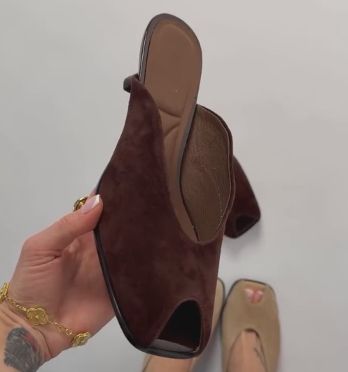 Ladies' Suede Peep-Toe Mule Heels