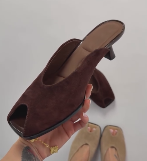 Ladies' Suede Peep-Toe Mule Heels