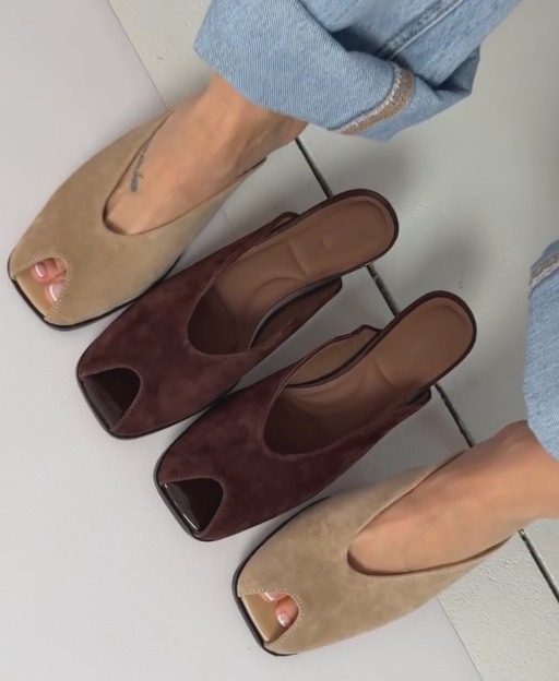 Ladies' Suede Peep-Toe Mule Heels