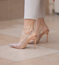 Ladies' Rhinestone-Embellished Clear Slingback Pumps