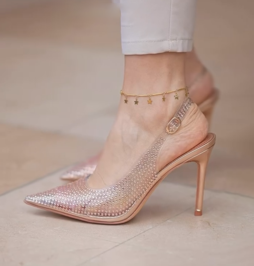 Ladies' Rhinestone-Embellished Clear Slingback Pumps