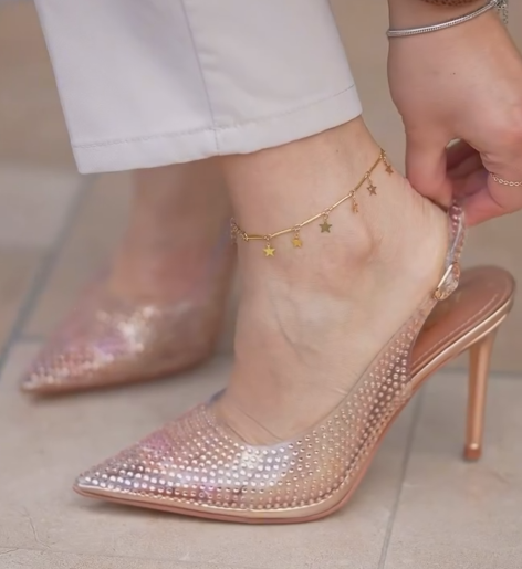 Ladies' Rhinestone-Embellished Clear Slingback Pumps
