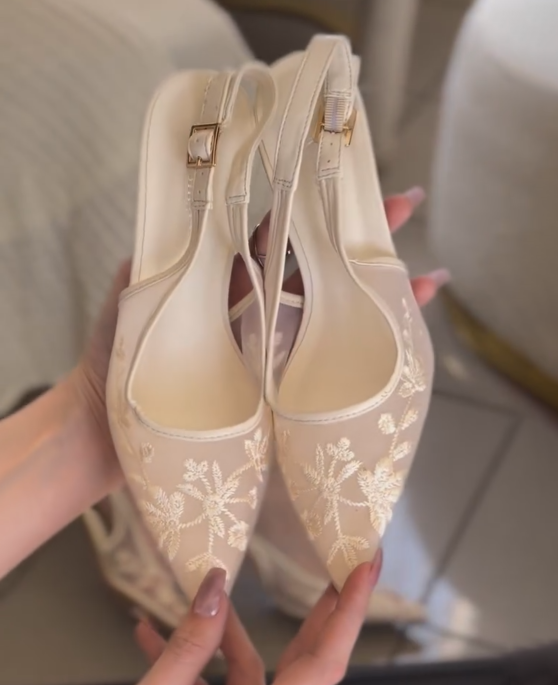 Ladies' Floral Embroidered Sheer Pointed-Toe Heels