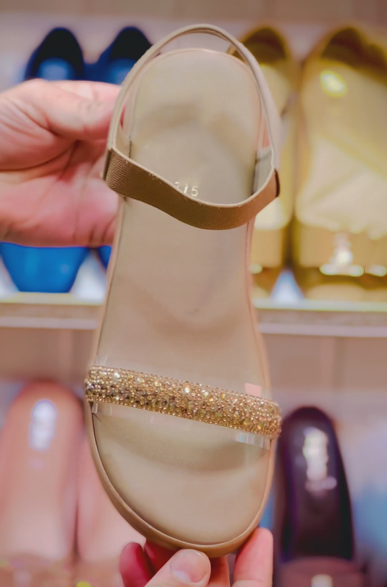 Ladies' Rhinestone-Embellished Platform Slingback Sandals