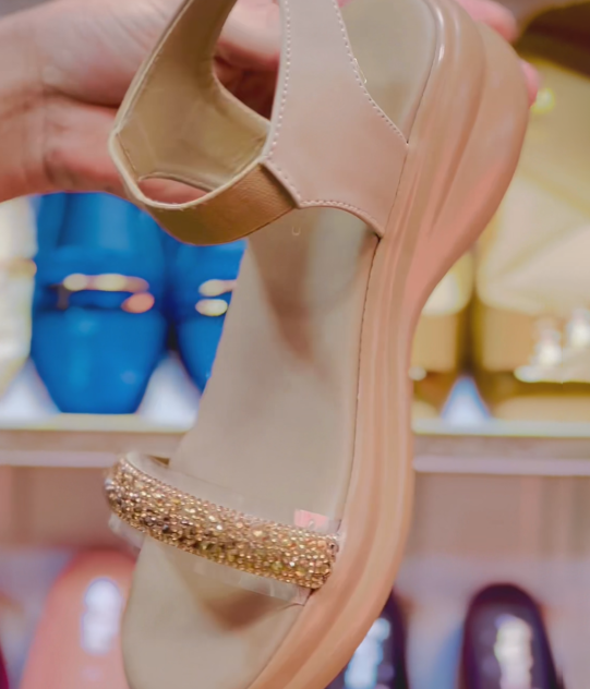 Ladies' Rhinestone-Embellished Platform Slingback Sandals