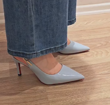 Ladies' Patent Leather Slingback Pointed-Toe Stiletto Heels