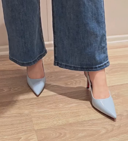 Ladies' Patent Leather Slingback Pointed-Toe Stiletto Heels