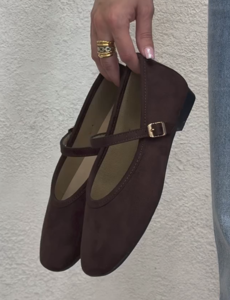 Ladies' Suede Mary Jane Square-Toe Flats