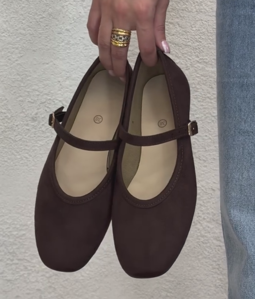 Ladies' Suede Mary Jane Square-Toe Flats