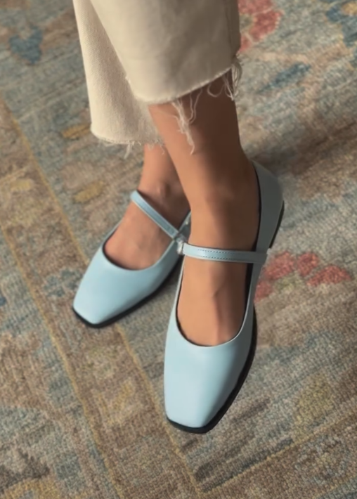 Ladies' Leather Mary Jane Square-Toe Flats