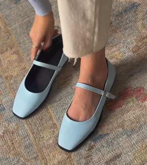 Ladies' Leather Mary Jane Square-Toe Flats