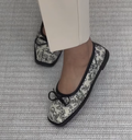 Ladies' Floral Embroidered Square-Toe Bow Flats