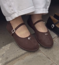 Ladies' Suede Mary Jane Flats with Rhinestone Buckle