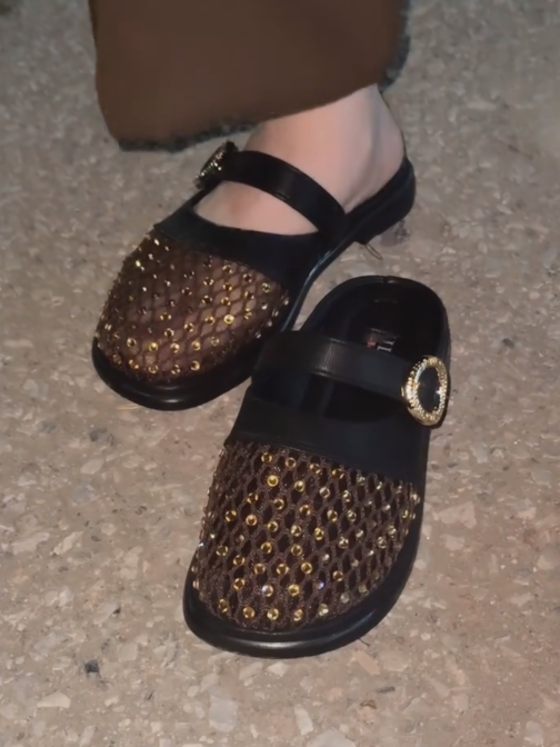 Ladies' Mesh Rhinestone Mary Jane Mule Flats