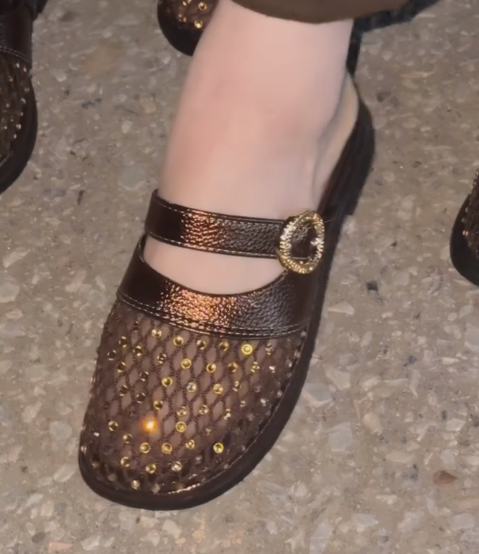 Ladies' Mesh Rhinestone Mary Jane Mule Flats