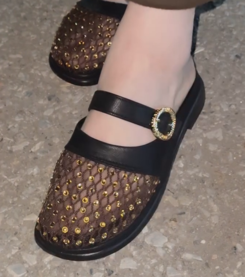 Ladies' Mesh Rhinestone Mary Jane Mule Flats