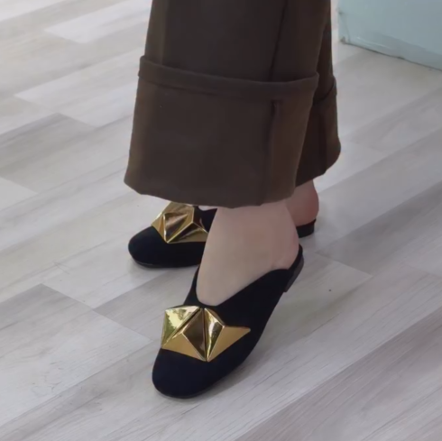 Ladies' Backless Loafers with Statement Gold Accent