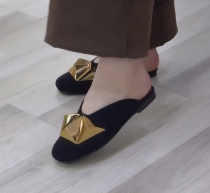 Ladies' Backless Loafers with Statement Gold Accent