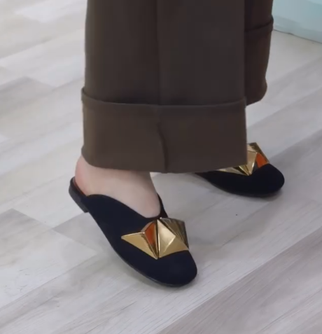 Ladies' Backless Loafers with Statement Gold Accent