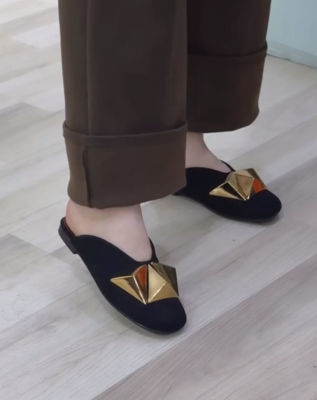 Ladies' Backless Loafers with Statement Gold Accent