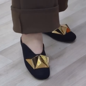 Ladies' Backless Loafers with Statement Gold Accent