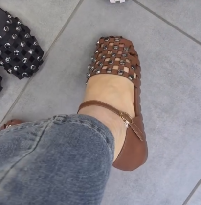 Ladies' Lattice Studded Platform Slingback Fisherman Sandals