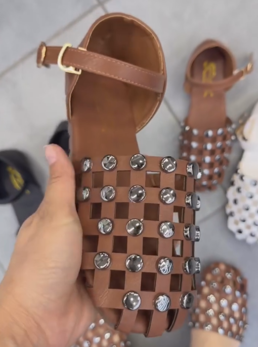 Ladies' Lattice Studded Platform Slingback Fisherman Sandals
