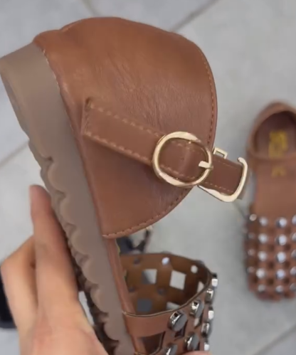 Ladies' Lattice Studded Platform Slingback Fisherman Sandals