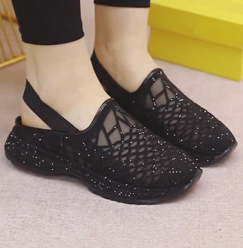 Ladies' Mesh Rhinestone Convertible Slingback Walking Shoes