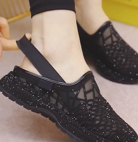 Ladies' Mesh Rhinestone Convertible Slingback Walking Shoes