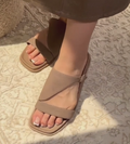 Ladies' Crisscross Strap Adjustable Buckle Square-Toe Platform Slide Sandal