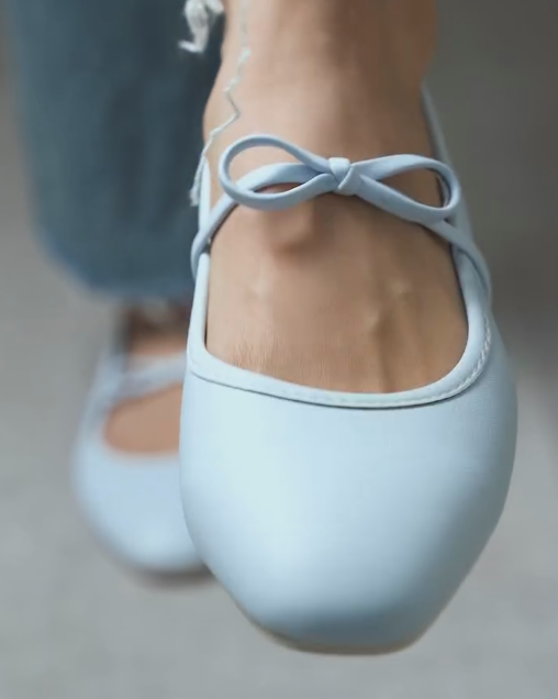 Ladies' Bow Detail Crisscross Strap Square-Toe Mary Jane Flats