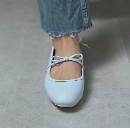 Ladies' Bow Detail Crisscross Strap Square-Toe Mary Jane Flats