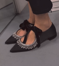 Ladies' Rhinestone Fringe Bow Detail Pointed-Toe Mary Jane Flats