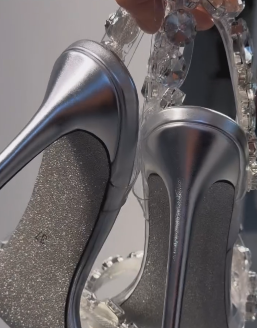 Ladies' Sparkling Gem-Embellished Transparent Strap High Heel Sandals