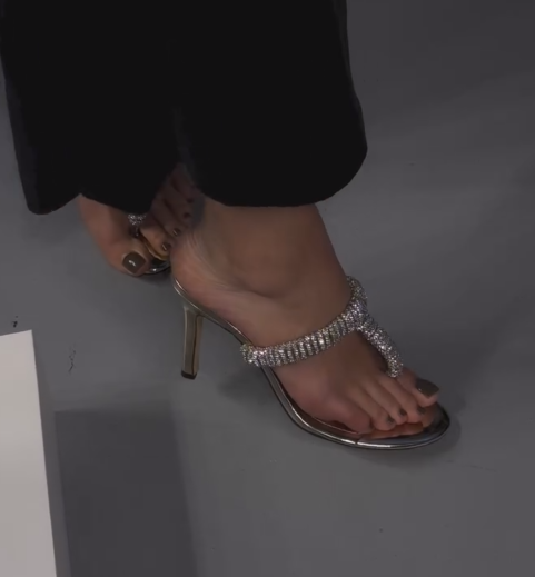 Ladies' Rhinestone-Embellished Thong-Toe Stiletto Heel Mule Sandals